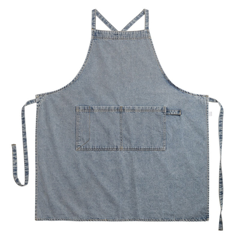 100% Cotton Denim Apron Thicken Canvas Anti Fouling Home Kitchen Restaurant Korean Pinafore Flower Coffee Store Waist - Provence Home Living Store