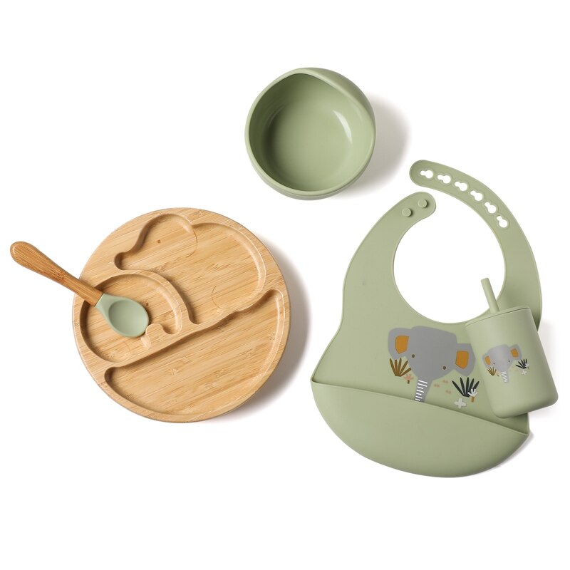 Silicone Baby Feeding Set Baby Feeding Supplies Kids Bamboo Dinnerware With Cup Children&#39;s Dishes Bowl Stuff Tableware Gifts Set - Provence Home Living Store