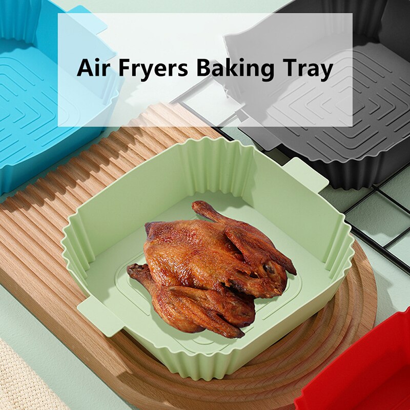 Square Air Fryer Silicone Mold Pot Bakeware Cake Pastry Tray Snack Egg Tarts Liner Non-Stick Baking Pan Kitchen Accessories - Provence Home Living Store