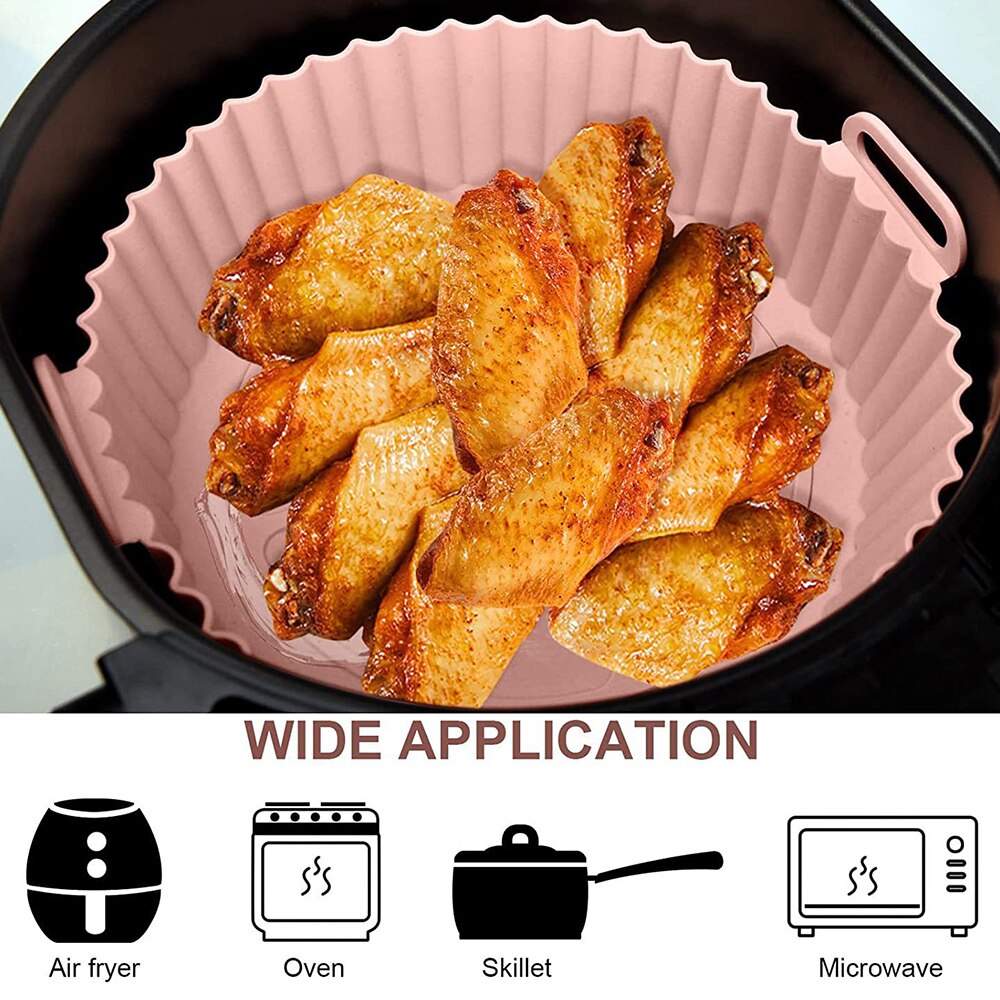 Reusable Airfryer Silicone Basket Pot Easy To Clean Oven Baking Tray Round Liner Pizza Plate Grill Pan Mat Air Fryer Accessories - Provence Home Living Store