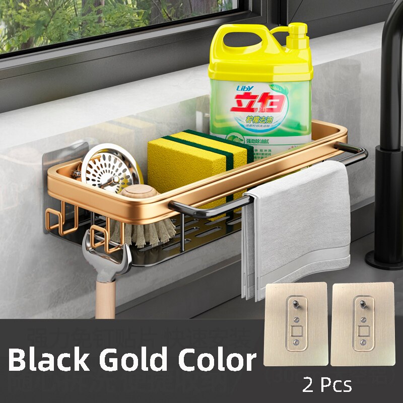 Adhesive Bathroom Shelf Organizer Rack Shower Storage Shelf Shelves Kitchen Toilet Storage for Bathroom Accessories Set Black - Provence Home Living Store