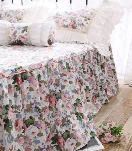 French pastoral bed cover thick bedsheets cotton in king size Rose bed sanded warm pure cotton bed skirts bedspread sheets - Provence Home Living Store