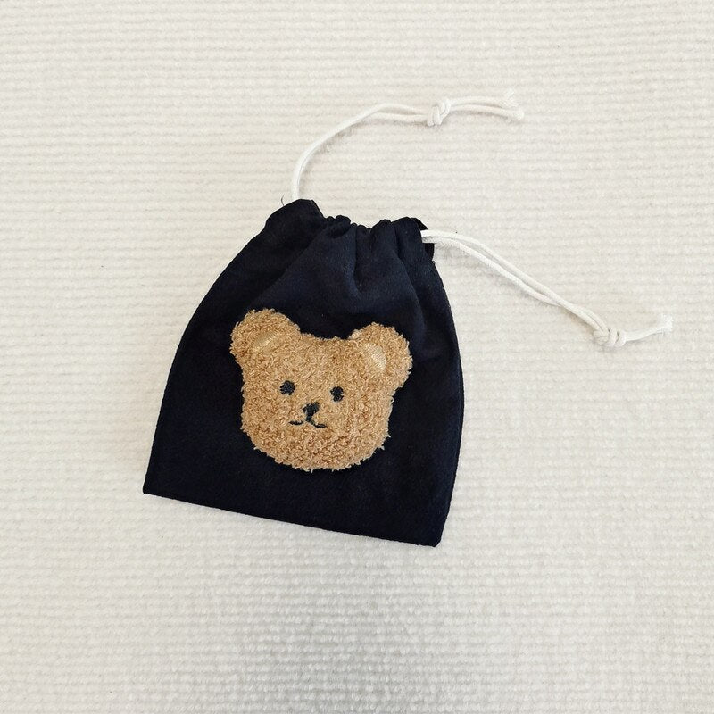 INS Bear Mini Muslin Drawstring Storage Bag Kids Coin Purse Pocket Wireless Earphone Organizer Pouch Travel Make Up Cosmetic Bag - Provence Home Living Store