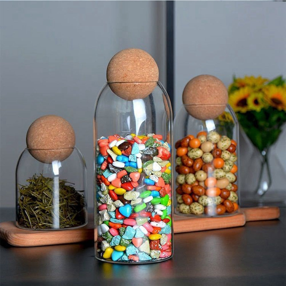 Ball Cork Lead-free Glass Jar Kitchen Storage Tank With Lid Sealed Tea Cans Cereals Transparent Storage Jars Coffee Container - Provence Home Living Store