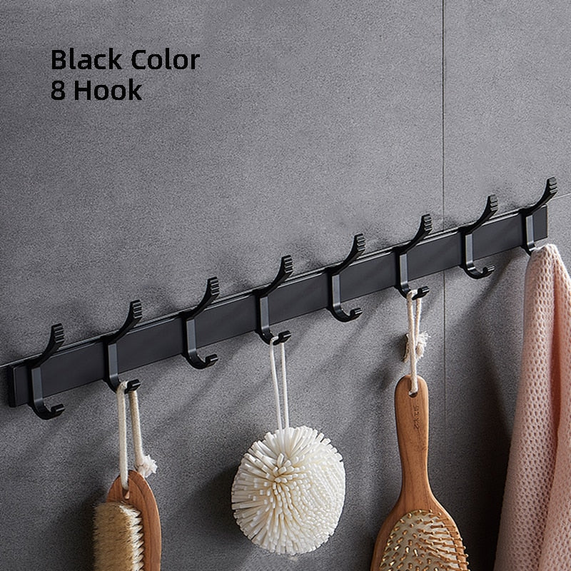 Movable Robe Hook Wall Towel Rack Bathroom Aluminum Coat Clothes Hanger Black Shower Holder Living Room Kitchen Accessories - Provence Home Living Store