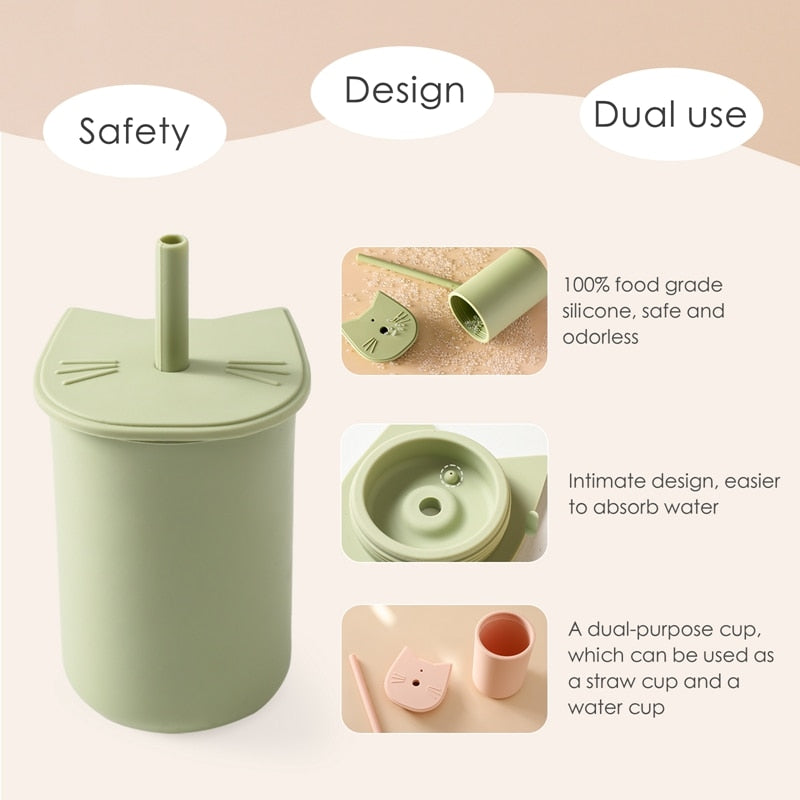 150ML Baby Silicone Feeding Cup BPA-Free Portable Storage Snack Container Sippy Cup  For Children Cartoon Cat Learning Drink Cup - Provence Home Living Store