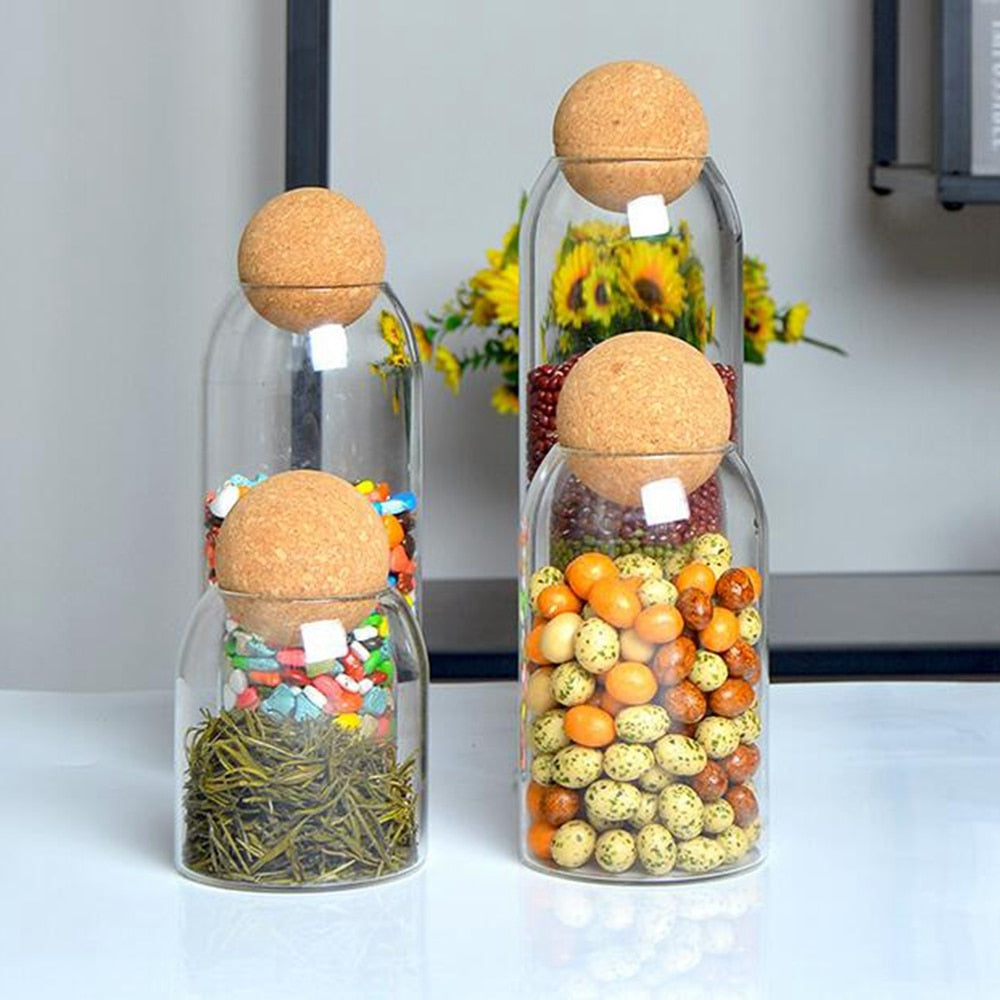 Ball Cork Lead-free Glass Jar Kitchen Storage Tank With Lid Sealed Tea Cans Cereals Transparent Storage Jars Coffee Container - Provence Home Living Store