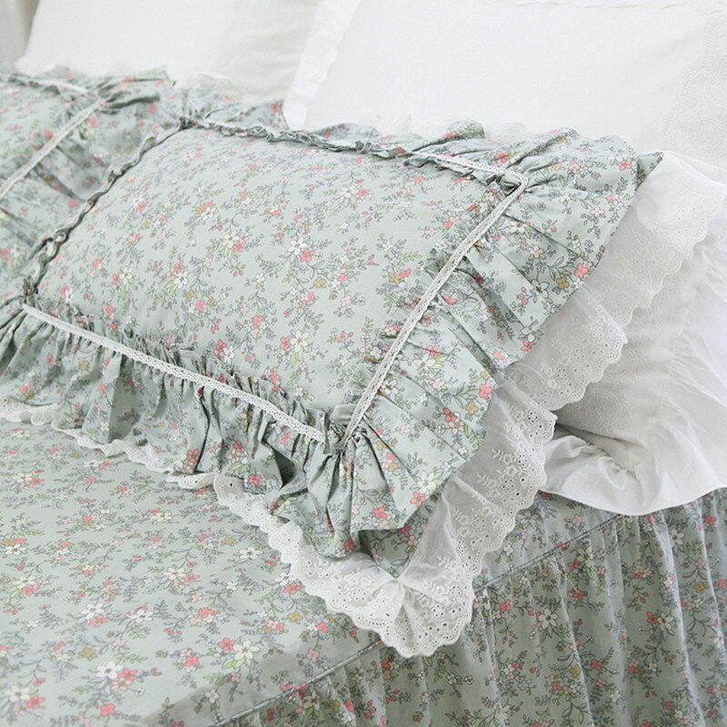 Fashion floral print bedding set Luxury lace ruffle duvet cover Embroidery bed set pastoral bedding bedspread queen bedding set - Provence Home Living Store