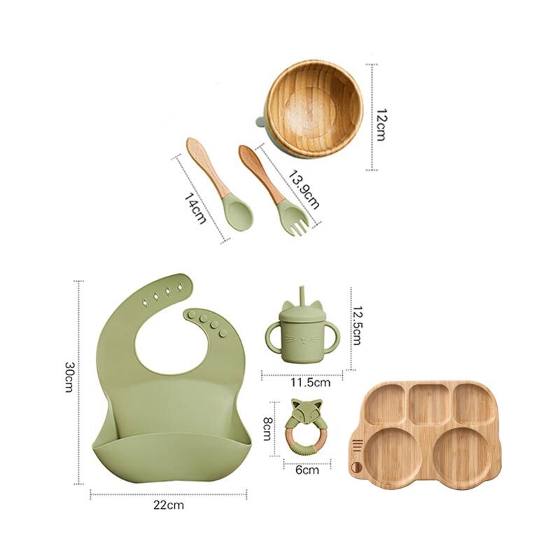 Silicone Baby Feeding Set Baby Feeding Supplies Kids Bamboo Dinnerware With Cup Children&#39;s Dishes Bowl Stuff Tableware Gifts Set - Provence Home Living Store