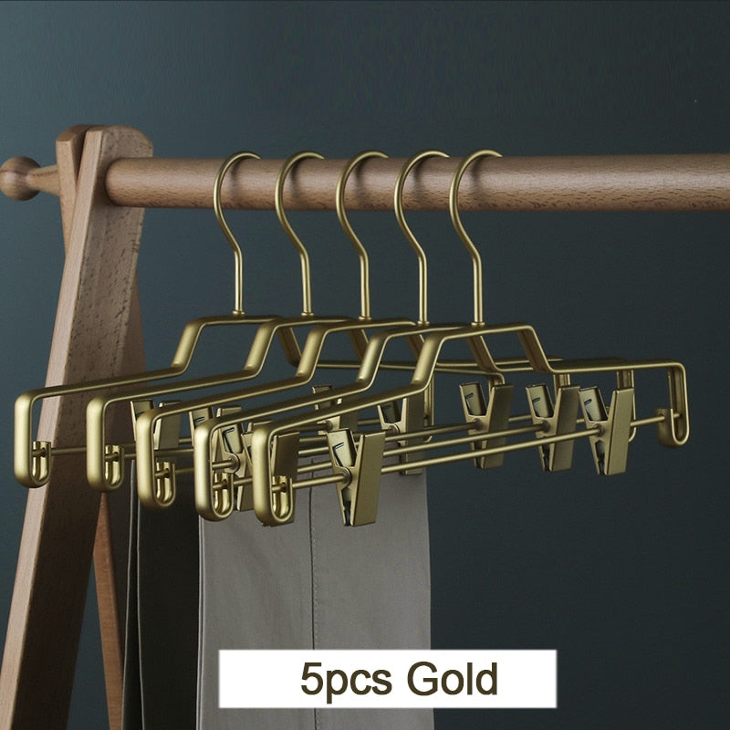 5pcs New Pants Hangers Clotheshorse Trousers Hanger with Antislip Clips Wardrobe Storage Organizer Luxury Metal Clothes Hanger - Provence Home Living Store