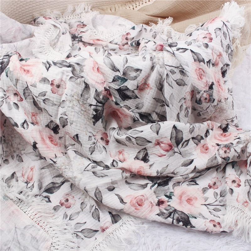 Pure Cotton Floral Printed Baby Blanket Double Layers Muslin Newborn Boys Girls Swaddle Wrap Bedding Quilt - Provence Home Living Store