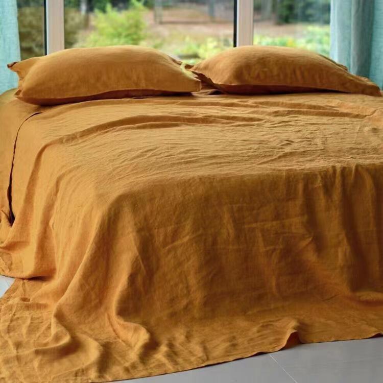 3PCS 100% Washed Linen Sheet Set Natural Flax Bed Sheets 2 Pillowcases Breatherable Soft Farmhouse Bedding Bedsheet Flat Sheet - Provence Home Living Store