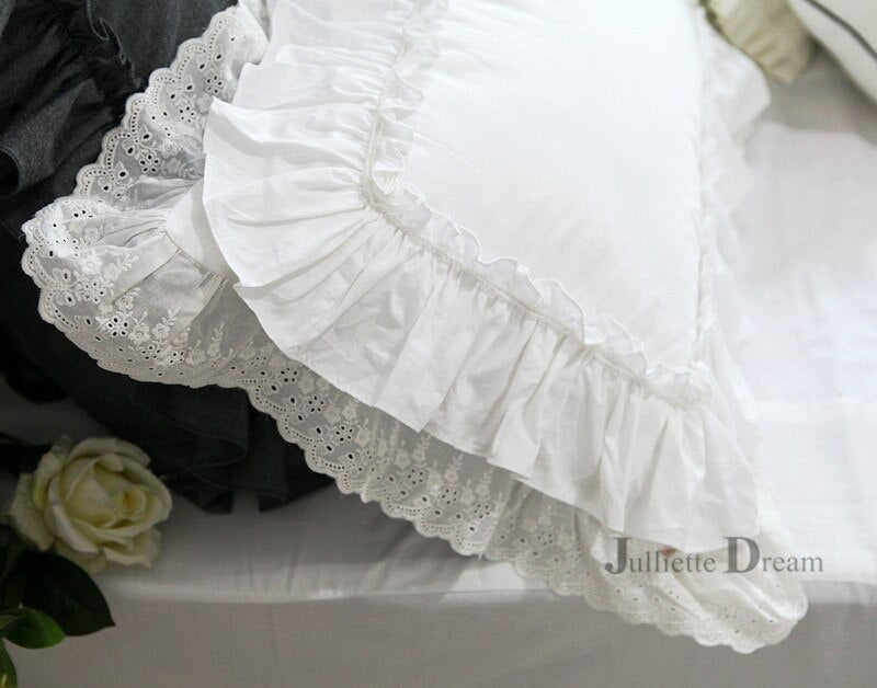 2pcs white pillow case sun flower Ruffles lace pillow cover all-match bedding pillow cases handmade home textile pillow sham - Provence Home Living Store