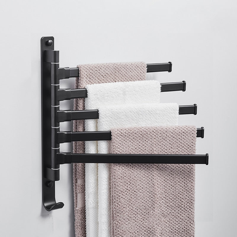 Black Bathroom 2/3/4/5 Arms Swivel Towel Bar Space Saving Swinging Towel Rack Wall Mounted Towel Holder with Hooks - Provence Home Living Store