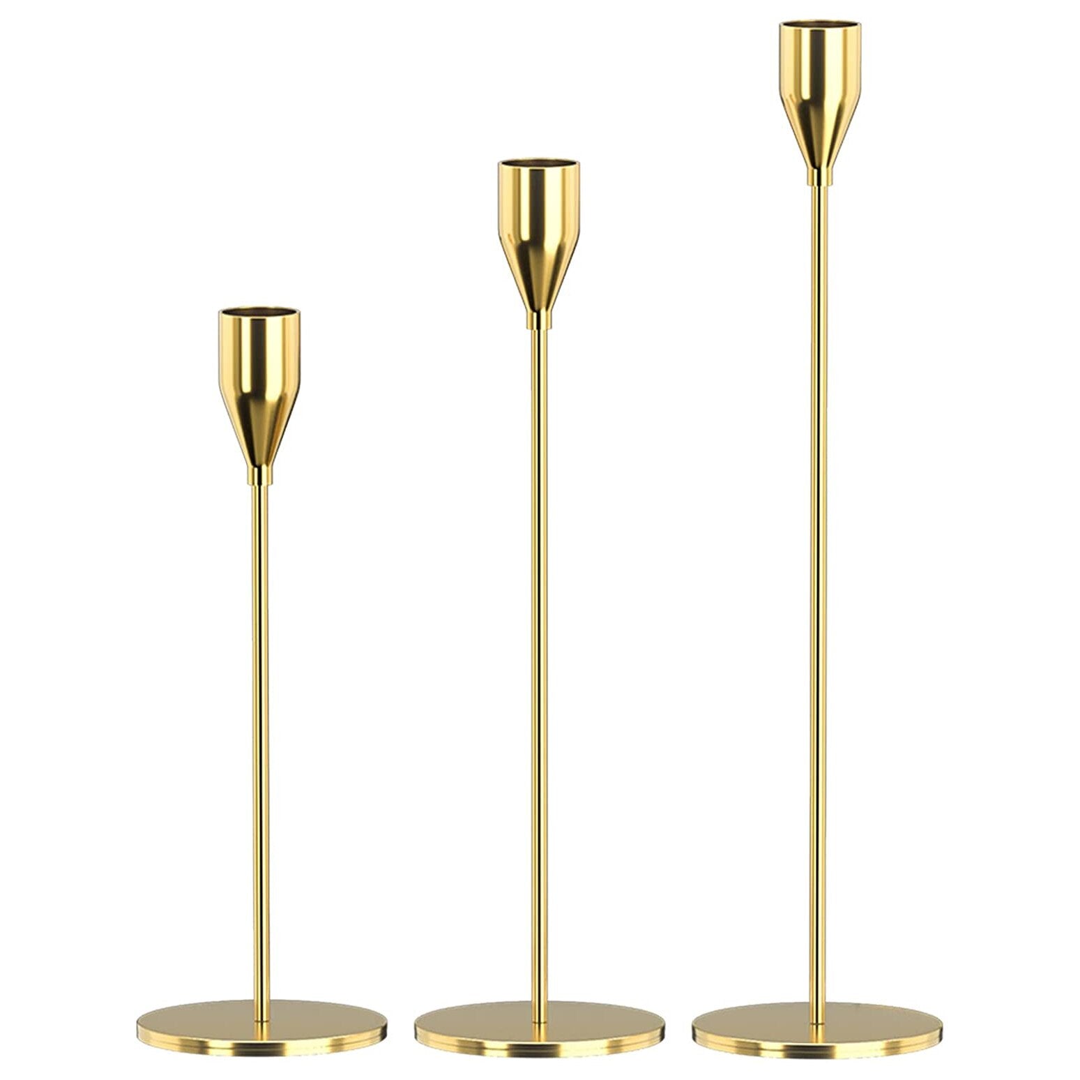 Set of 3 Gold Candlestick Gold Candle Taper Candle Decorative Holder for Home Decor Wedding Dinning Party Anniversary - Provence Home Living Store