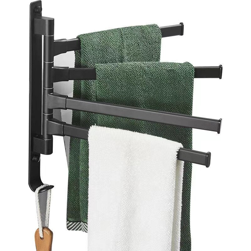 Black Bathroom 2/3/4/5 Arms Swivel Towel Bar Space Saving Swinging Towel Rack Wall Mounted Towel Holder with Hooks - Provence Home Living Store