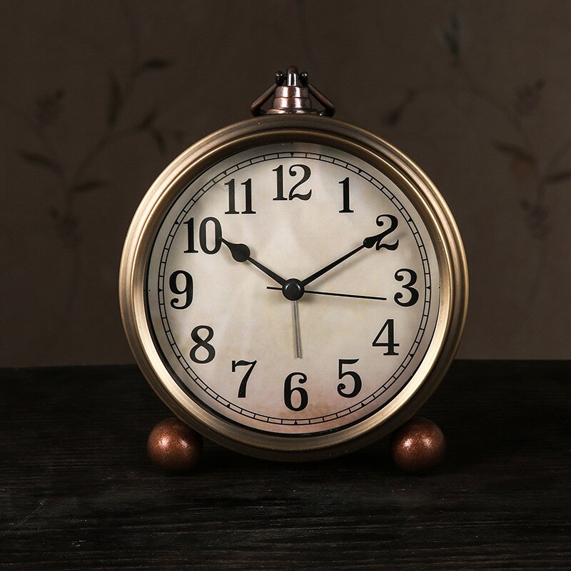 Wind Retro Small Table Clock Alarm Clock Metal Plated Bronze Classic Student Bedside Desk Decoration - Provence Home Living Store