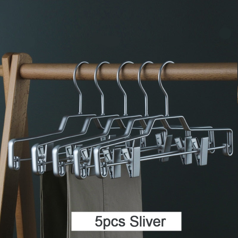 5pcs New Pants Hangers Clotheshorse Trousers Hanger with Antislip Clips Wardrobe Storage Organizer Luxury Metal Clothes Hanger - Provence Home Living Store