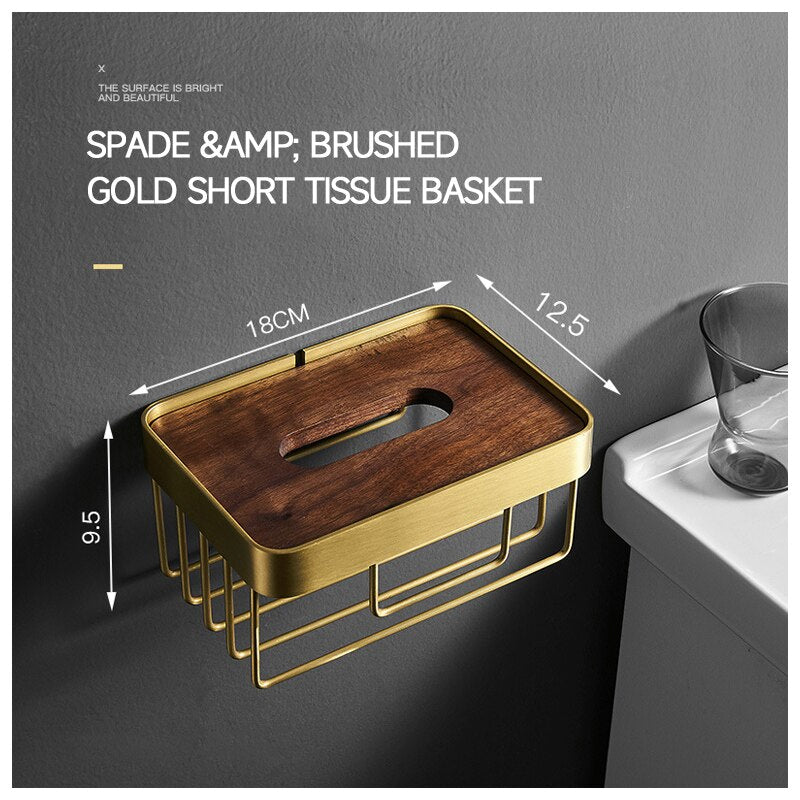 Luxury Toilet Paper Holder Wooden+ Metal Wall Mounted Bathroom Storage Shelf  Paper Holders Punch-Free Tissue Box Phone Holder - Provence Home Living Store