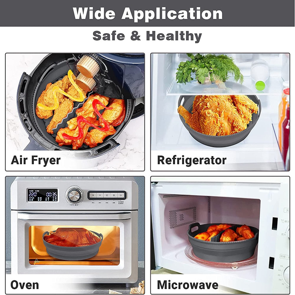 Air Fryer Silicone Basket With Divider 21.5 CM/8.5 Inch Round Reusable Foldable Non-Stick Air Fryer Mold Liner Accessories - Provence Home Living Store