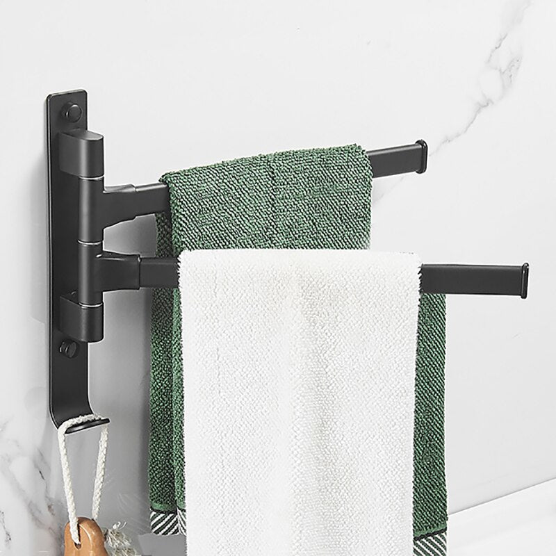 Black Bathroom 2/3/4/5 Arms Swivel Towel Bar Space Saving Swinging Towel Rack Wall Mounted Towel Holder with Hooks - Provence Home Living Store