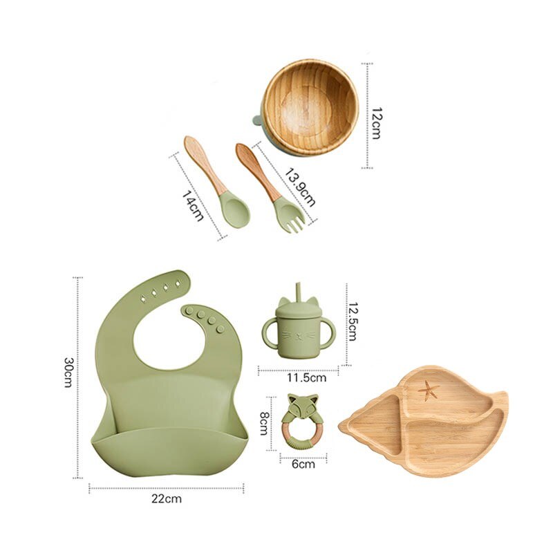 Silicone Baby Feeding Set Baby Feeding Supplies Kids Bamboo Dinnerware With Cup Children&#39;s Dishes Bowl Stuff Tableware Gifts Set - Provence Home Living Store