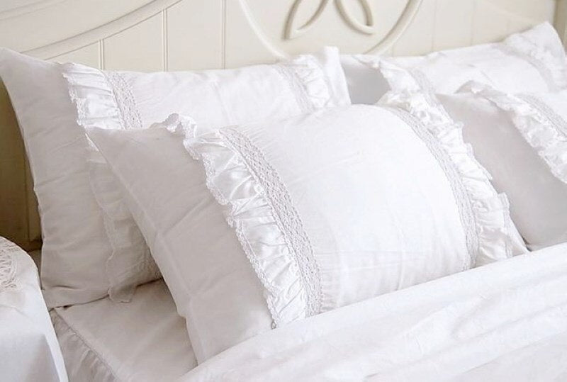 2pcs white pillow case sun flower Ruffles lace pillow cover all-match bedding pillow cases handmade home textile pillow sham - Provence Home Living Store