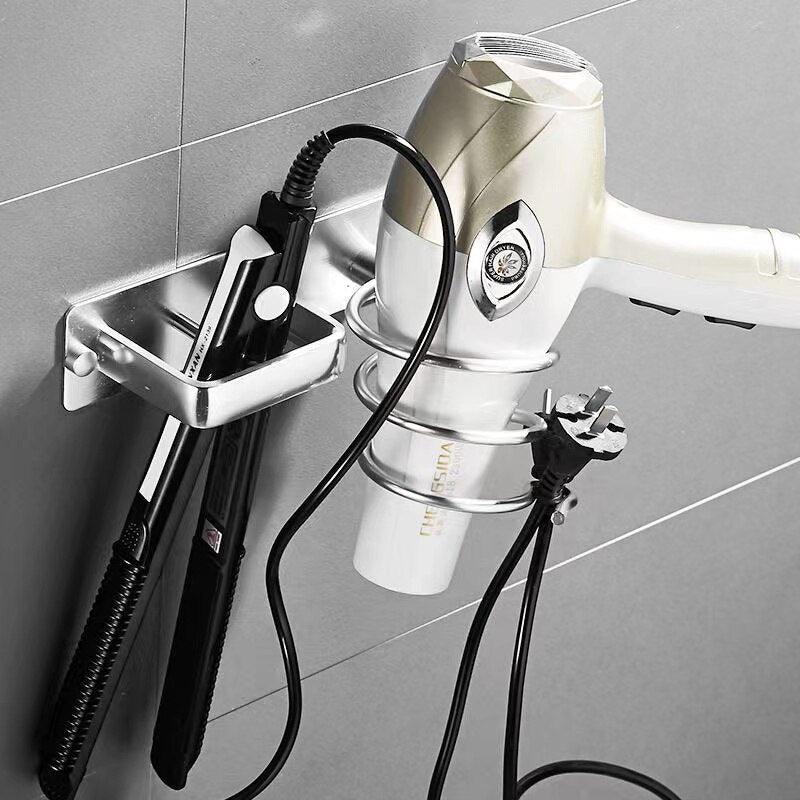 Bathroom Black Hair Dryer Holder Aluminum Alloy Hair Straightener Holder Wall Mounted Storage Rack Bathroom Shelf Accessories - Provence Home Living Store