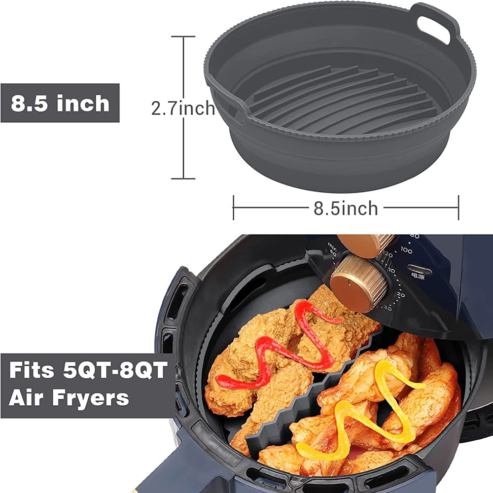 Air Fryer Silicone Basket With Divider 21.5 CM/8.5 Inch Round Reusable Foldable Non-Stick Air Fryer Mold Liner Accessories - Provence Home Living Store