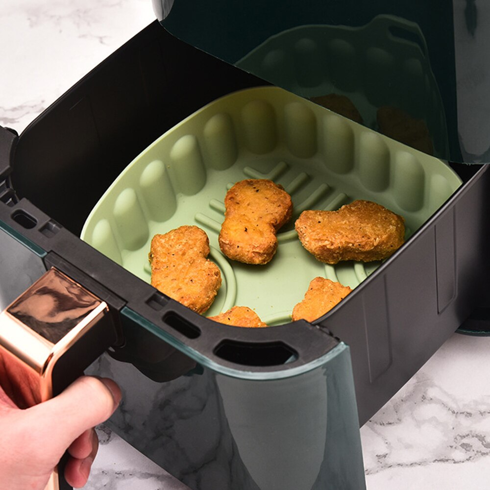 Square Air Fryer Silicone Basket Reusable Baking Tray Pizza Fried Chicken Plate Grill Pan Mat Kitchen Airfryer Accessories - Provence Home Living Store