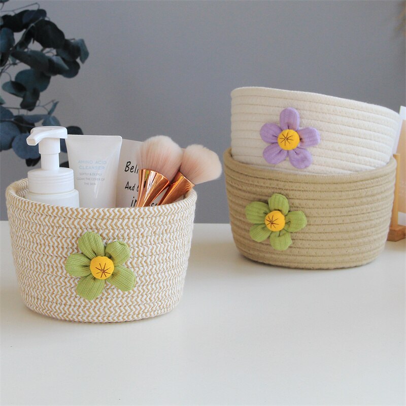 INS Flower Cotton Rope Storage Baskets Woven Desktop Sundries Kids Toys Organizer Box Baby Dirty Clothes Laundry Basket Hamper - Provence Home Living Store