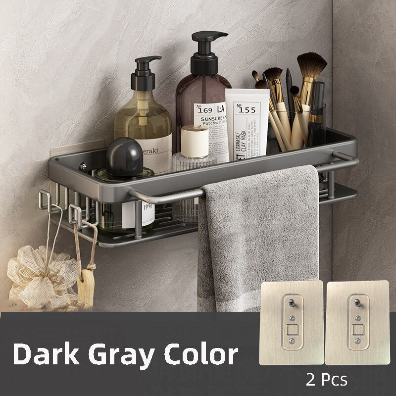 Adhesive Bathroom Shelf Organizer Rack Shower Storage Shelf Shelves Kitchen Toilet Storage for Bathroom Accessories Set Black - Provence Home Living Store