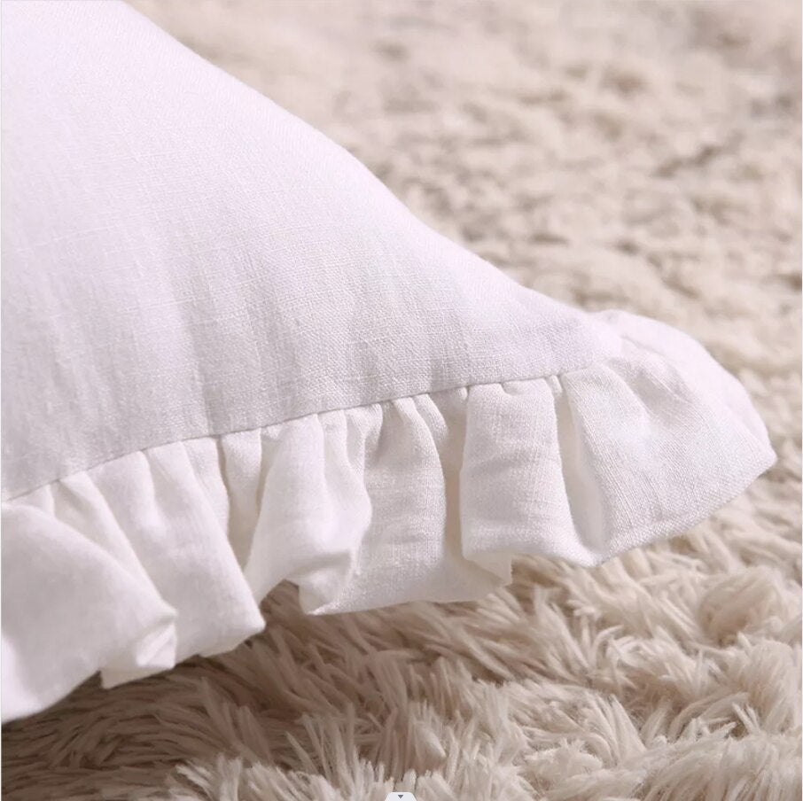 100% Pure Linen Ruffle Throw Pillowcases,Soft Comfortable Cushion Cover,Home Decor Sofa Pillows Cover,Living Room Couch Ornament - Provence Home Living Store