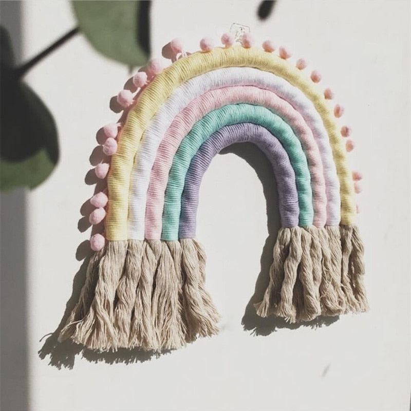 DIY Rope Woven Rainbow Wall Hanging Ornament INS Nordic Macrame Rianbow Tapestry Pendant Baby Kids Room Decoration Nursery Decor - Provence Home Living Store