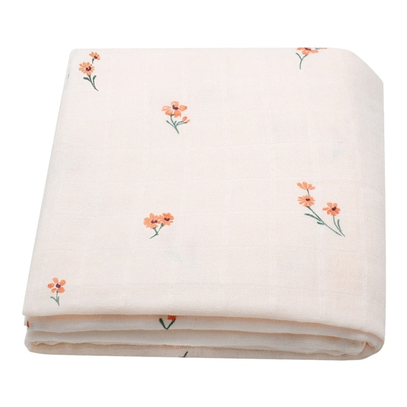 Pure Cotton Newborn Muslin Swaddle Blanket  Flower Print Baby Blanket Double Layers Super Soft Kids Swaddle Wrap Quilt Bedding - Provence Home Living Store