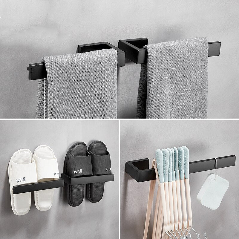 Stainless Steel Towel Storage Holder  Black Towel Rack Towel Hanger Bathroom Paper Holder Slipper Rack Storage Rack - Provence Home Living Store