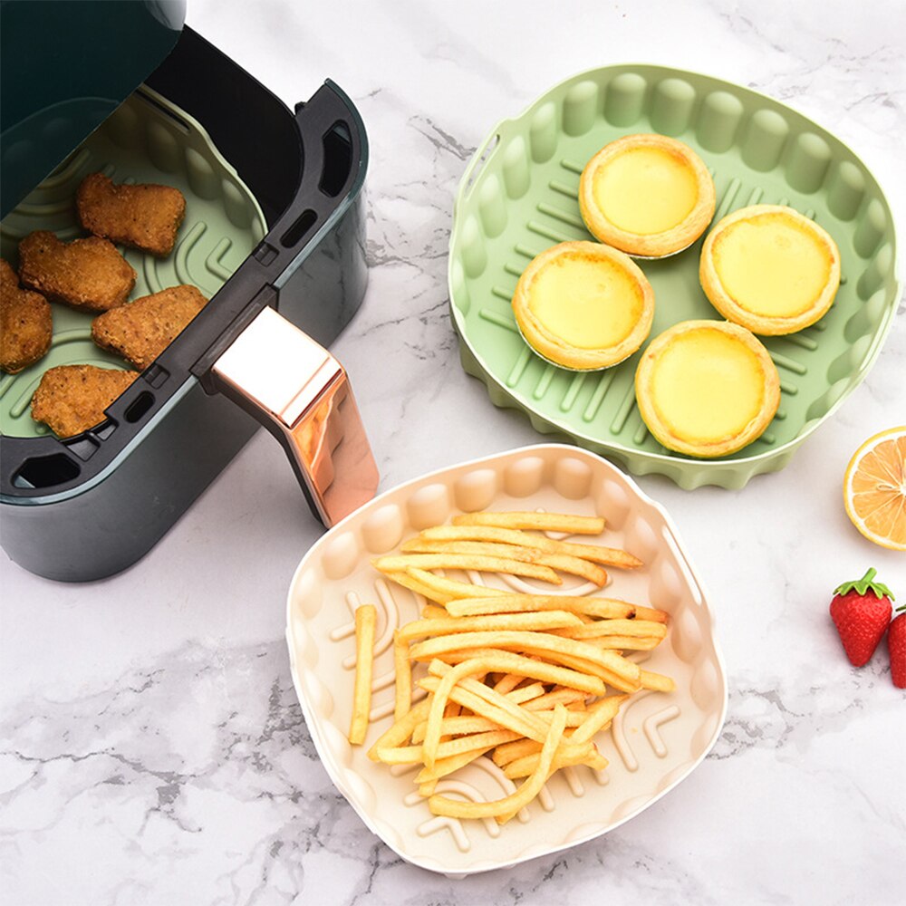 Square Air Fryer Silicone Basket Reusable Baking Tray Pizza Fried Chicken Plate Grill Pan Mat Kitchen Airfryer Accessories - Provence Home Living Store