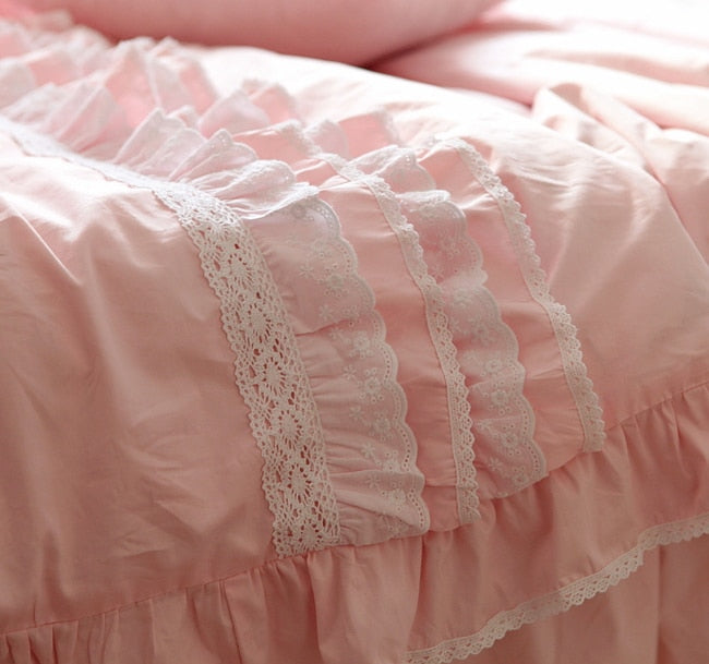 European bedding set luxury Pink heavy handmade Ruffle lace king size bedding set Home bed duvet cover set pillowcases linen - Provence Home Living Store