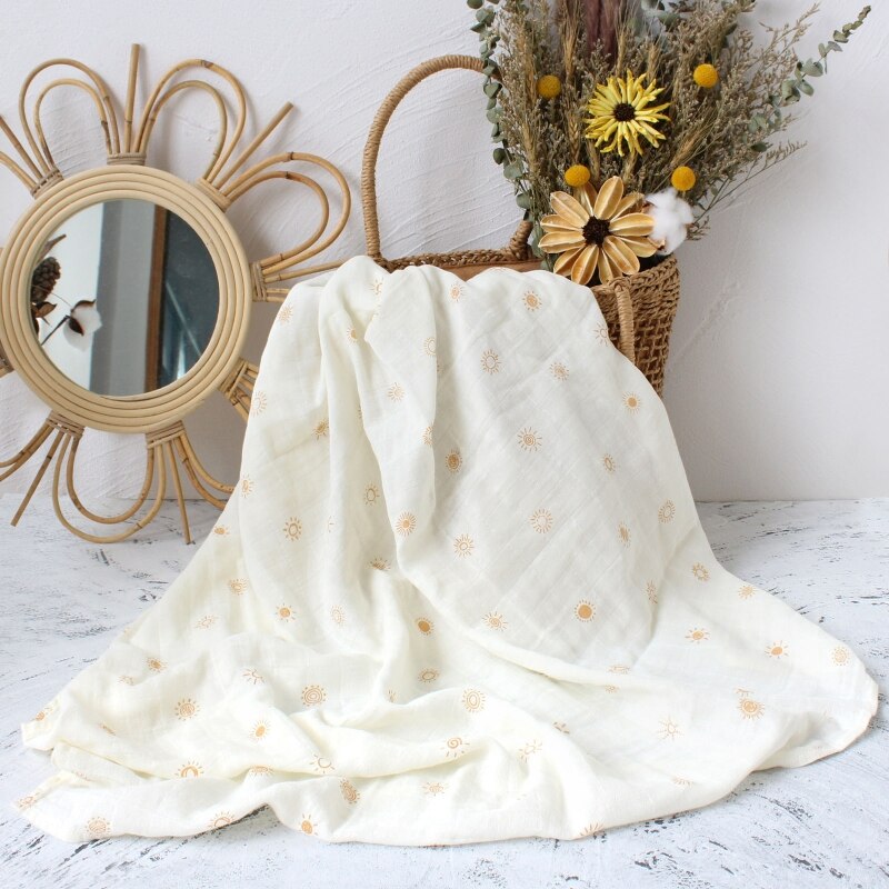 Pure Cotton Newborn Muslin Swaddle Blanket  Flower Print Baby Blanket Double Layers Super Soft Kids Swaddle Wrap Quilt Bedding - Provence Home Living Store