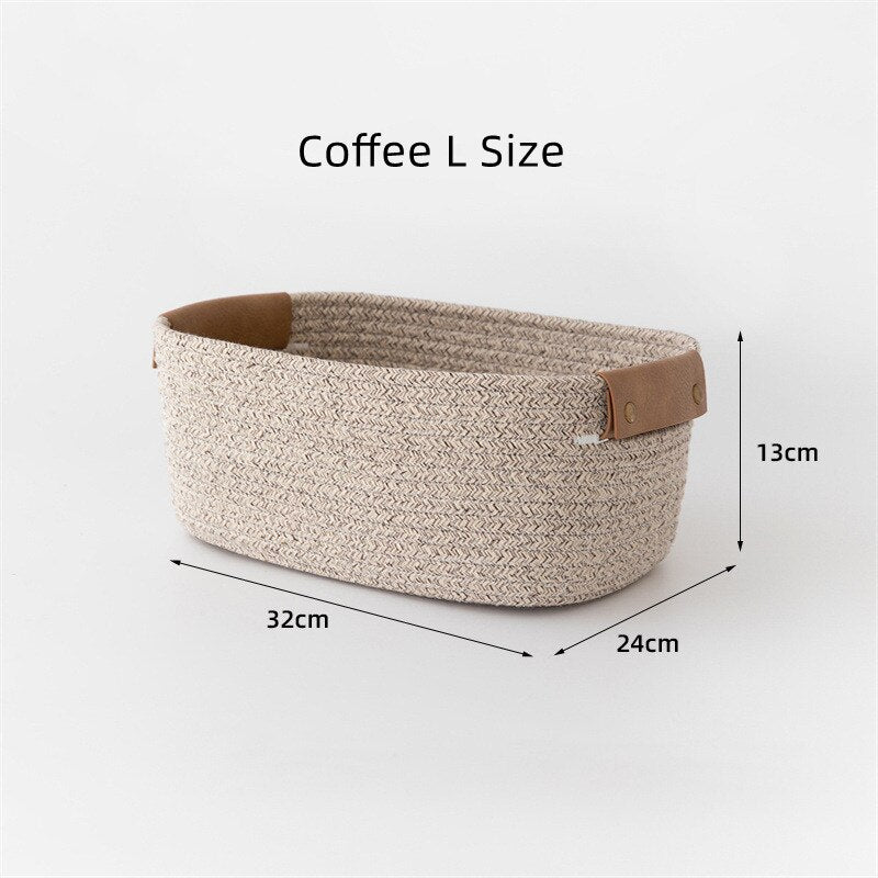 Cotton Rope Woven Storage Basket With Handle Kids Toys Snacks Sundries Organizer Desktop Storage Box Household Laundry Baskets - Provence Home Living Store