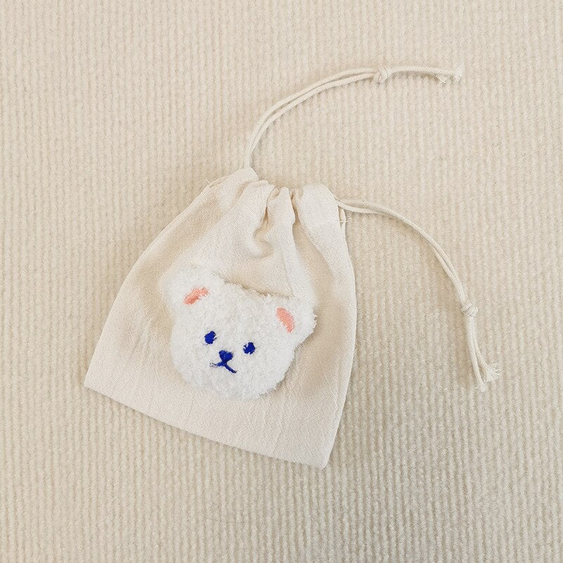 INS Bear Mini Muslin Drawstring Storage Bag Kids Coin Purse Pocket Wireless Earphone Organizer Pouch Travel Make Up Cosmetic Bag - Provence Home Living Store