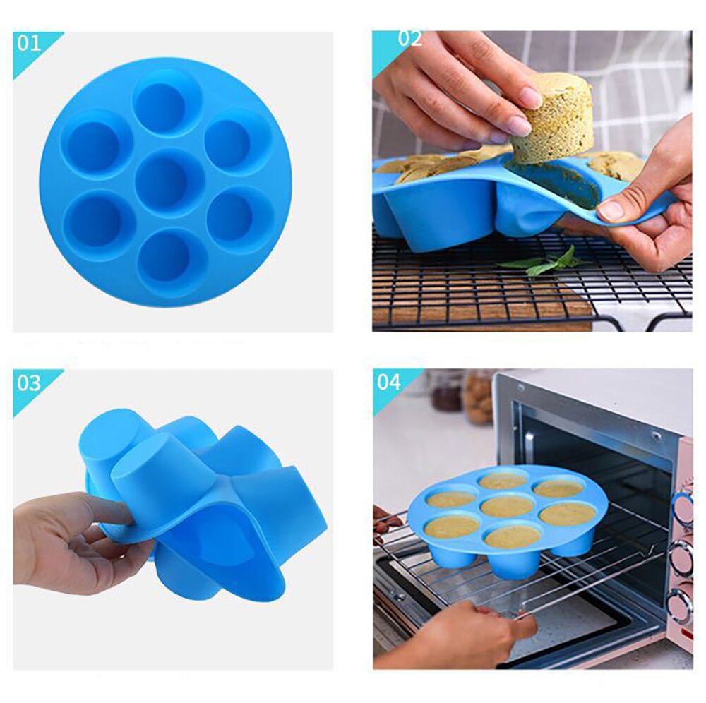 7-hole Silicone Cake Mold Air fryer Microwave Oven Baking Mold Food Grade Silicone Mold Baking Tools Kitchen Accessories - Provence Home Living Store