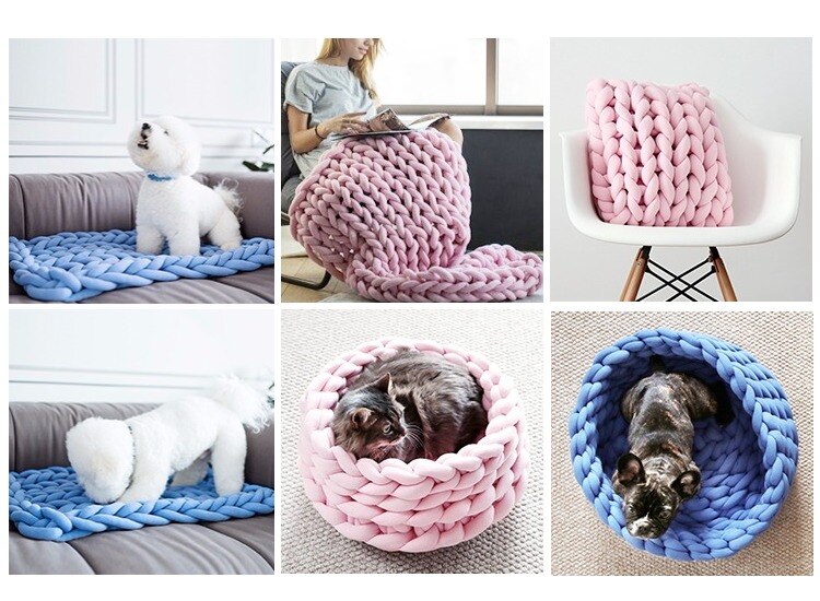 Hand Knitting Spin Coarse Thread DIY Pet Nest Thick Chunky Yarn Cotton Wool Tube Crochet Yarn Soft Bulky Arm Roving Blanket - Provence Home Living Store