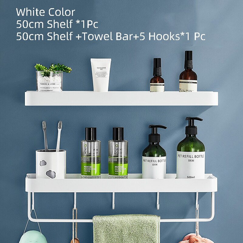 White Bathroom Shelf Shampoo Holder Kitchen Storage Rack Bathroom Hardware Space Aluminum Shower Room Accessory - Provence Home Living Store