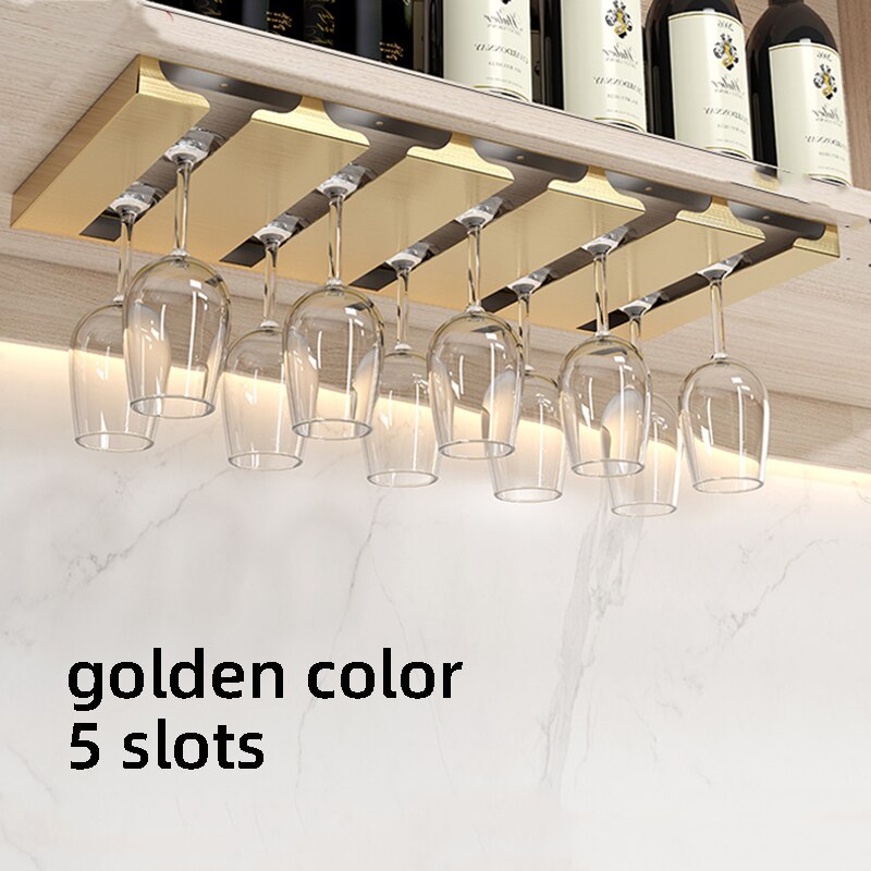 Stainless Steel Wine Glass Holder Hanging Plug-in Drinking Goblet Cup Holder With 5 Slots Creative Hanging Cup Kitchen Holders - Provence Home Living Store