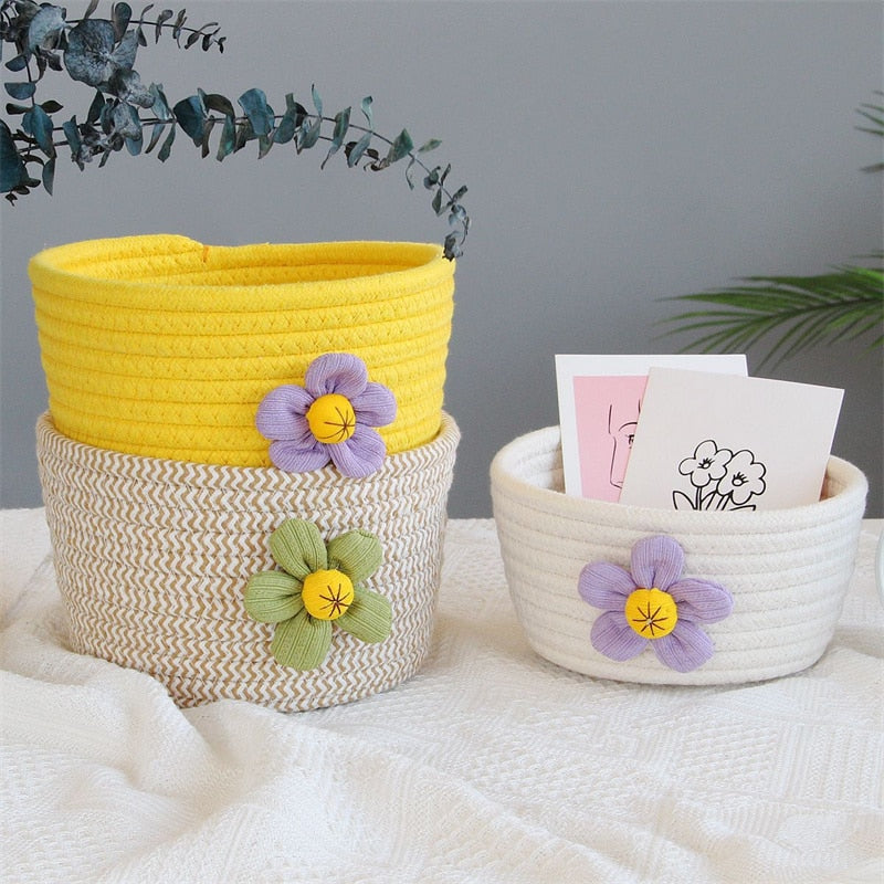 INS Flower Cotton Rope Storage Baskets Woven Desktop Sundries Kids Toys Organizer Box Baby Dirty Clothes Laundry Basket Hamper - Provence Home Living Store