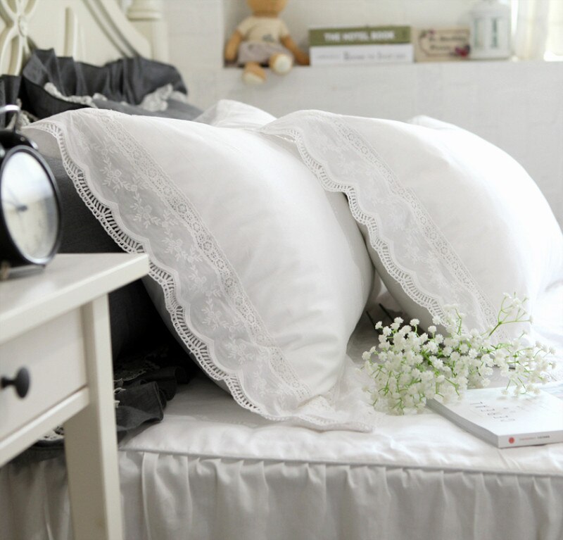 2pcs white pillow case sun flower Ruffles lace pillow cover all-match bedding pillow cases handmade home textile pillow sham - Provence Home Living Store