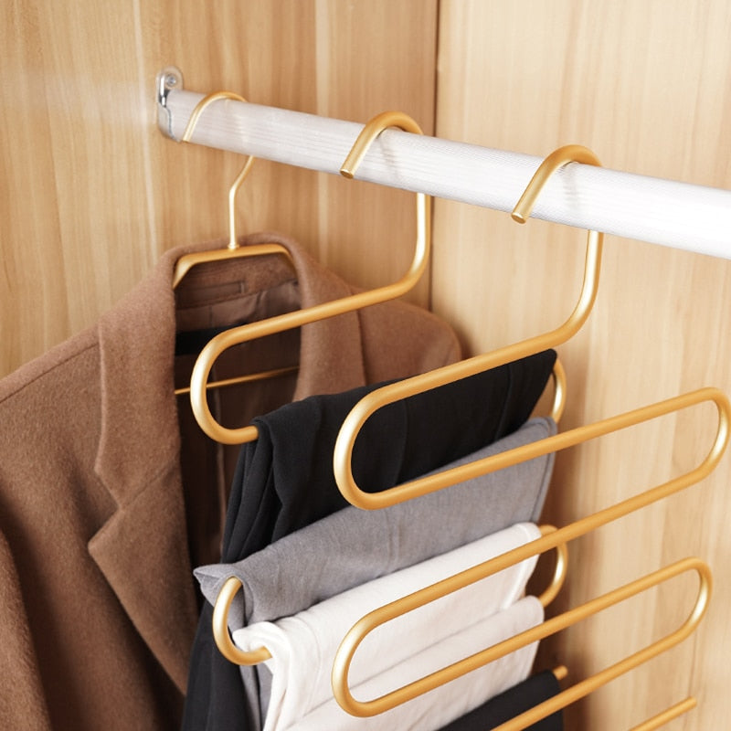 5 Layers Clothes Hangers S Shape Aluminum alloy Pants Storage Hangers Clothes Storage Rack Multilayer Trousers Organizer Hanger - Provence Home Living Store