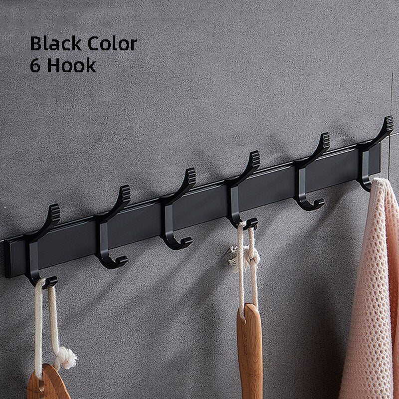 Movable Robe Hook Wall Towel Rack Bathroom Aluminum Coat Clothes Hanger Black Shower Holder Living Room Kitchen Accessories - Provence Home Living Store