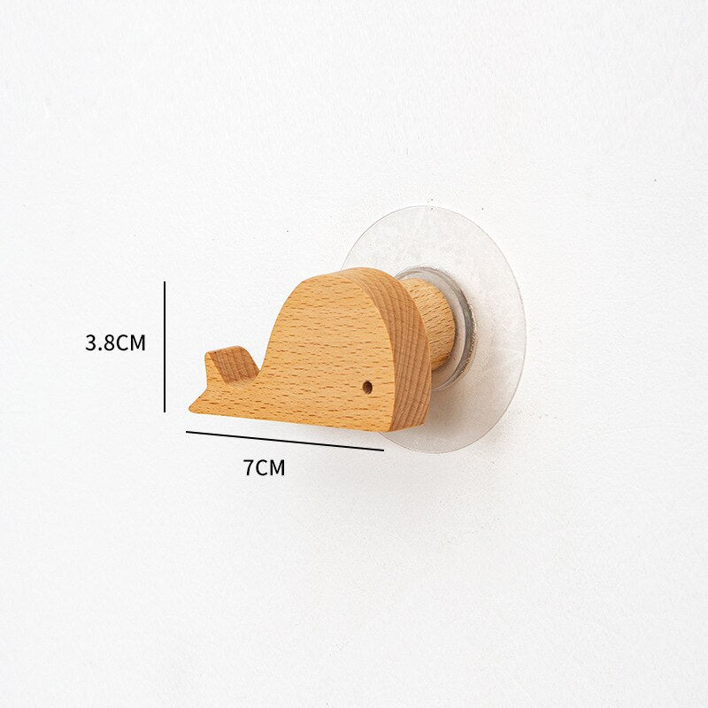 Nordic Wooden Wall Hook Cartoon Animal Solid Wood Hook Door Hanging Clothes Hanger Keys Organizer Home Decorative Sticky Hooks - Provence Home Living Store